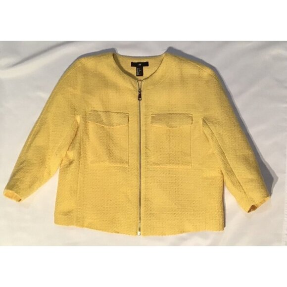 H&M. Size 10‎ Yellow Short Jacket Zippered Front Double Breasted Pockets Vintage - Picture 1 of 5